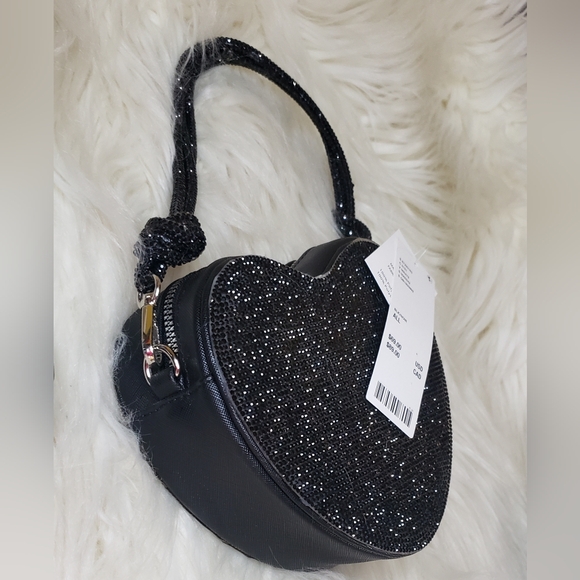 Kimchi Blue NWT Black Rhinestone Heart Mini Baguette Bag |Coquette Girl Y2K Glam - Picture 8 of 12